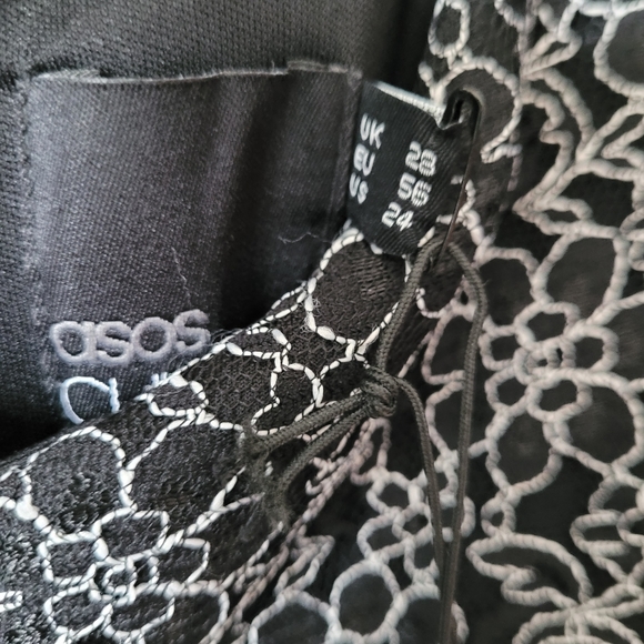 NWT ASOS Curve Sleeveless Black Peplum Blouse Abstract Floral Lace Overlay - Picture 11 of 14